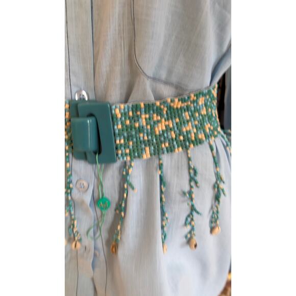 Antica Sartoria elastic belt turquoise glass seed beads a seashell main image 5
